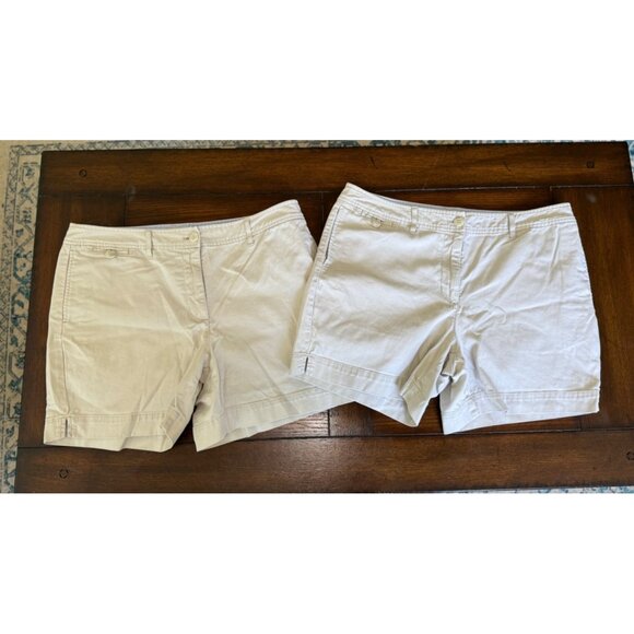 L.L. Bean Pants - L.L. Bean Favorite Straight Beige Khaki Flat Front Shorts Lot Women's Size 16